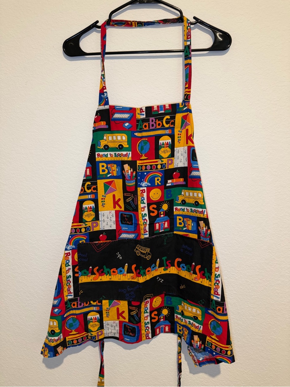 Vintage Backless Apron-Style Dress in Black, Red, Yellow & Blue